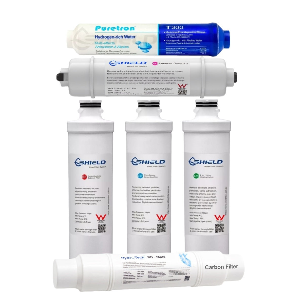 Shield 7 Stages Hydrogen Alkaline Reverse Osmosis Water Filter System Replacement Pack - Shield Water Filter