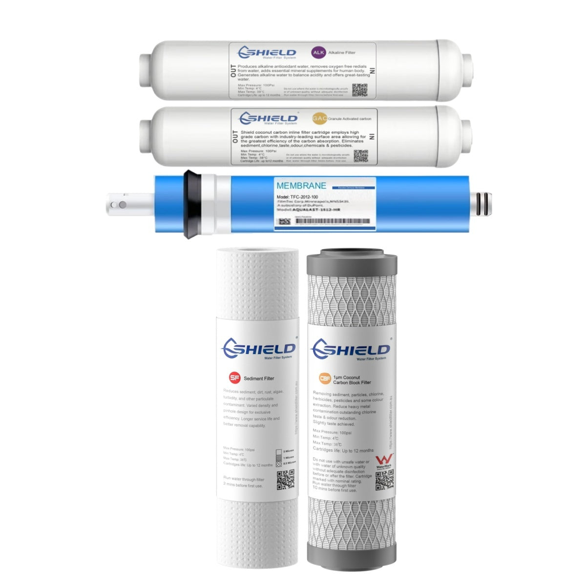 5-Stage Reverse Osmosis Water Filter Replacement Pack | Undersink Alkaline RO System Cartridges - Shield Water Filter