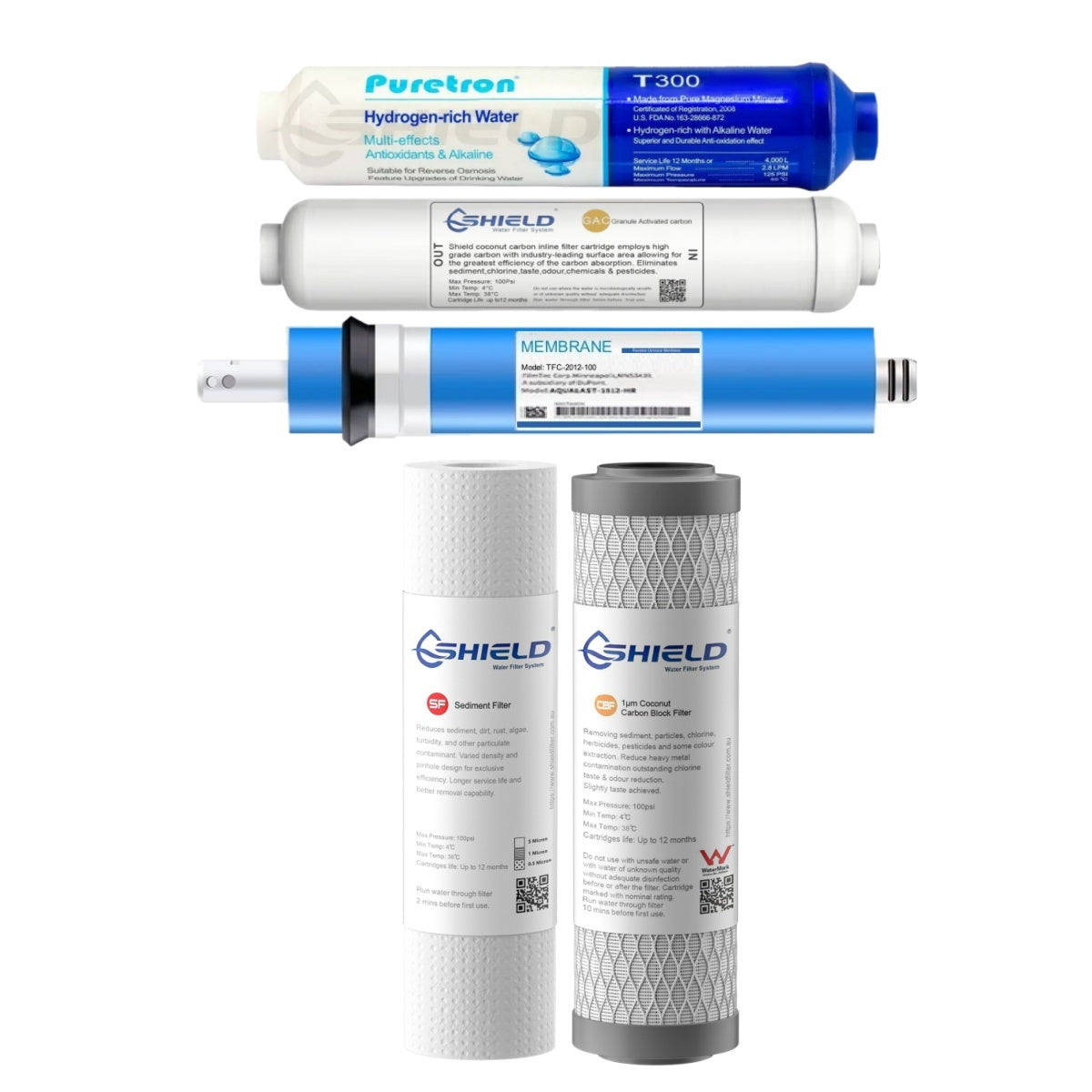 5-Stage Reverse Osmosis Water Filter Replacement Pack | Undersink Hydrogen Alkaline RO System Cartridges - Shield Water Filter