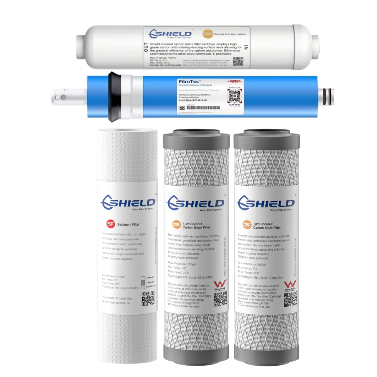 5-Stage Reverse Osmosis Water Filter Replacement Pack | Undersink RO System Cartridges - Shield Water Filter