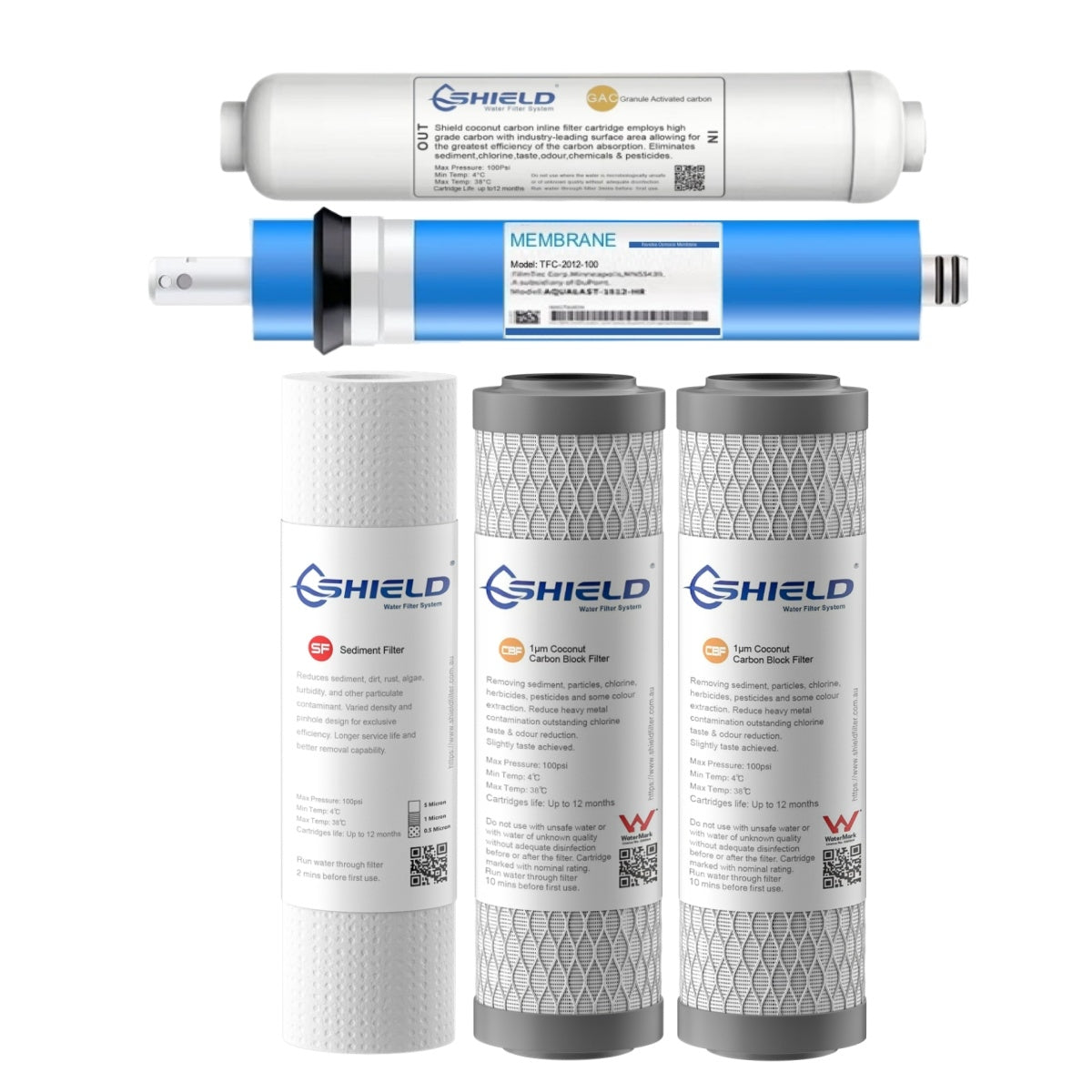 5-Stage Reverse Osmosis Water Filter Replacement Pack | Undersink RO System Cartridges - Shield Water Filter