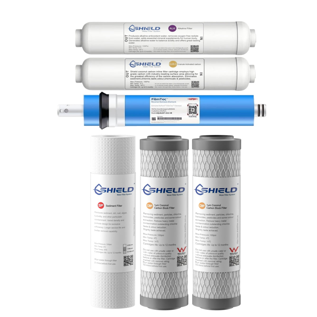 6-Stage Reverse Osmosis Water Filter Replacement Pack | Undersink Akaline RO System Cartridges - Shield Water Filter