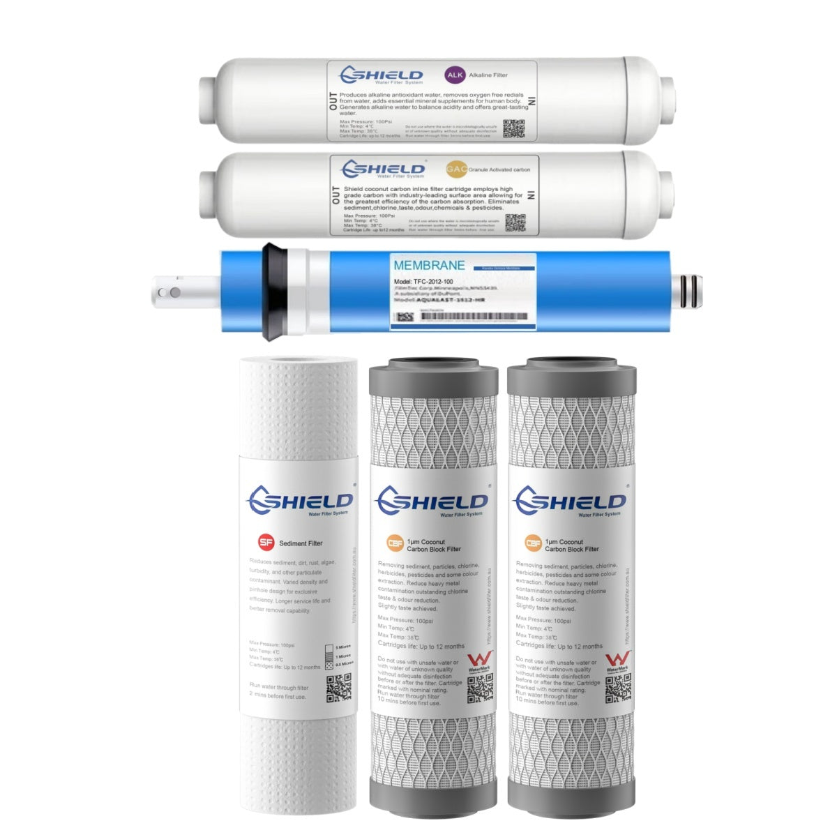 6-Stage Reverse Osmosis Water Filter Replacement Pack | Undersink Akaline RO System Cartridges - Shield Water Filter