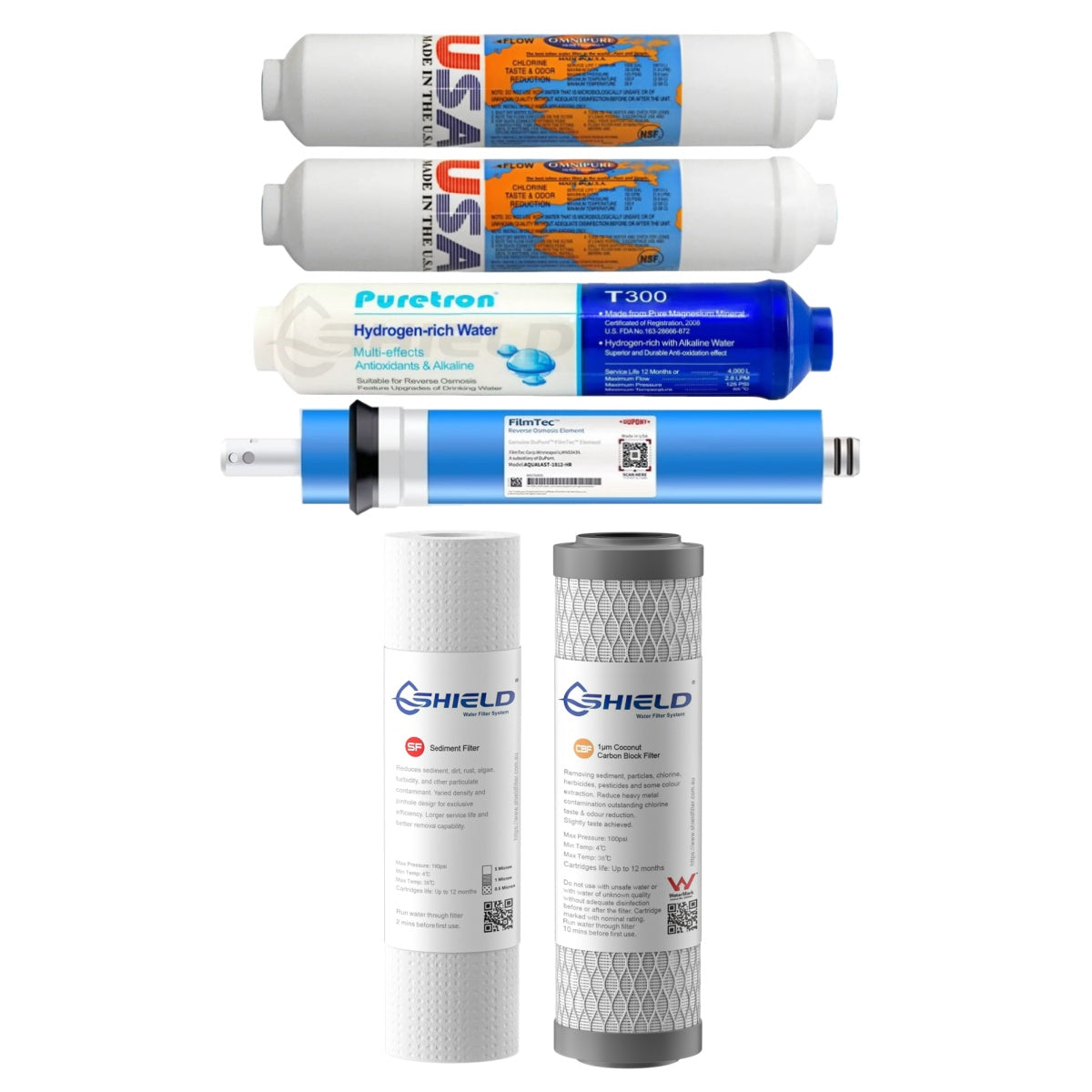 7-Stage Reverse Osmosis Water Filter Replacement Pack | Undersink Magnetic Hydrogen Akaline RO System Cartridges - Shield Water Filter