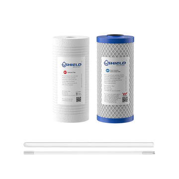 Sediment Carbon Cartridge UV Lamp Quartz Tube | 10" x 4.5" Whole House Filter System Replacement | 2-Stage - Shield Water Filter