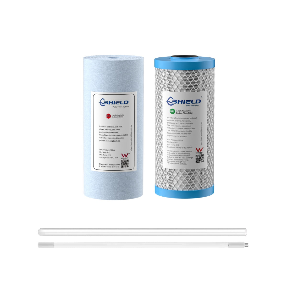 Sediment Carbon Cartridge UV Lamp Quartz Tube | 10" x 4.5" Whole House Filter System Replacement | 2-Stage - Shield Water Filter