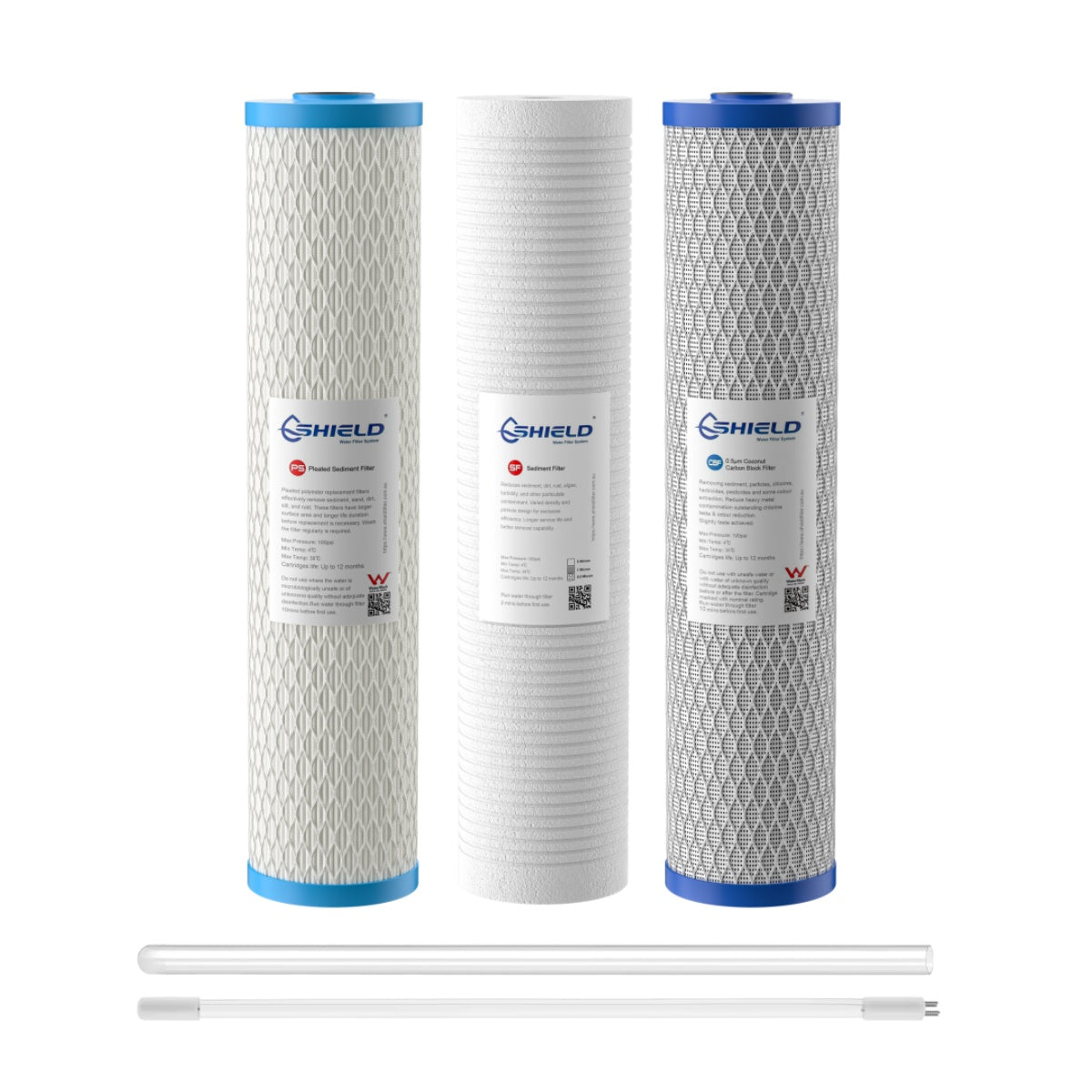 Sediment Carbon Cartridge UV Lamp Quartz Tube | 20" x 4.5" Whole House Filter System Replacement | 3-Stage - Shield Water Filter