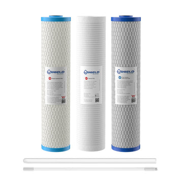 Sediment Carbon Cartridge UV Lamp Quartz Tube | 20" x 4.5" Whole House Filter System Replacement | 3-Stage - Shield Water Filter