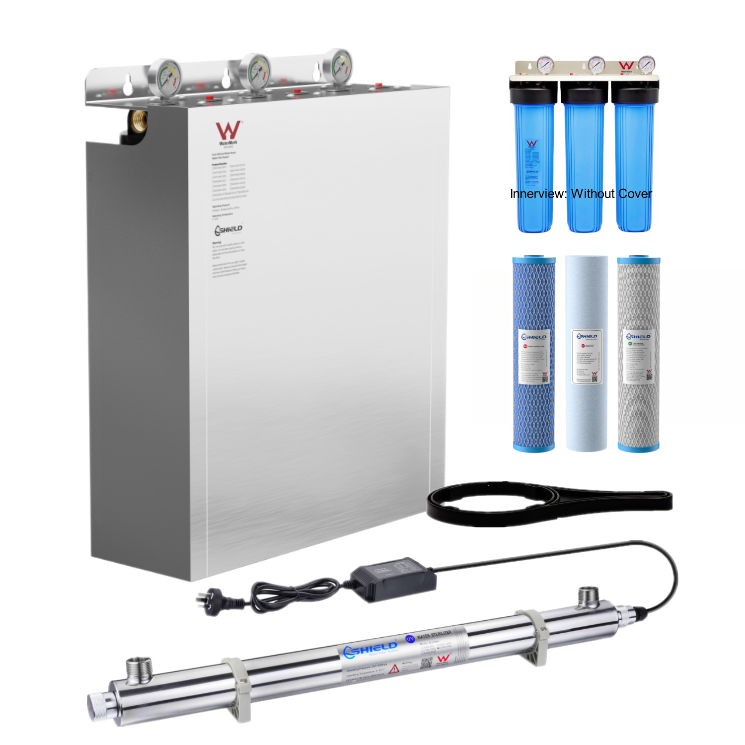 Triple Whole House Rain Tank Water Filter System Ultraviolet Sterilizer Kill Bacteria Parasites Viruses | WaterMark Certified | 20" x 4.5" - Shield Water Filter