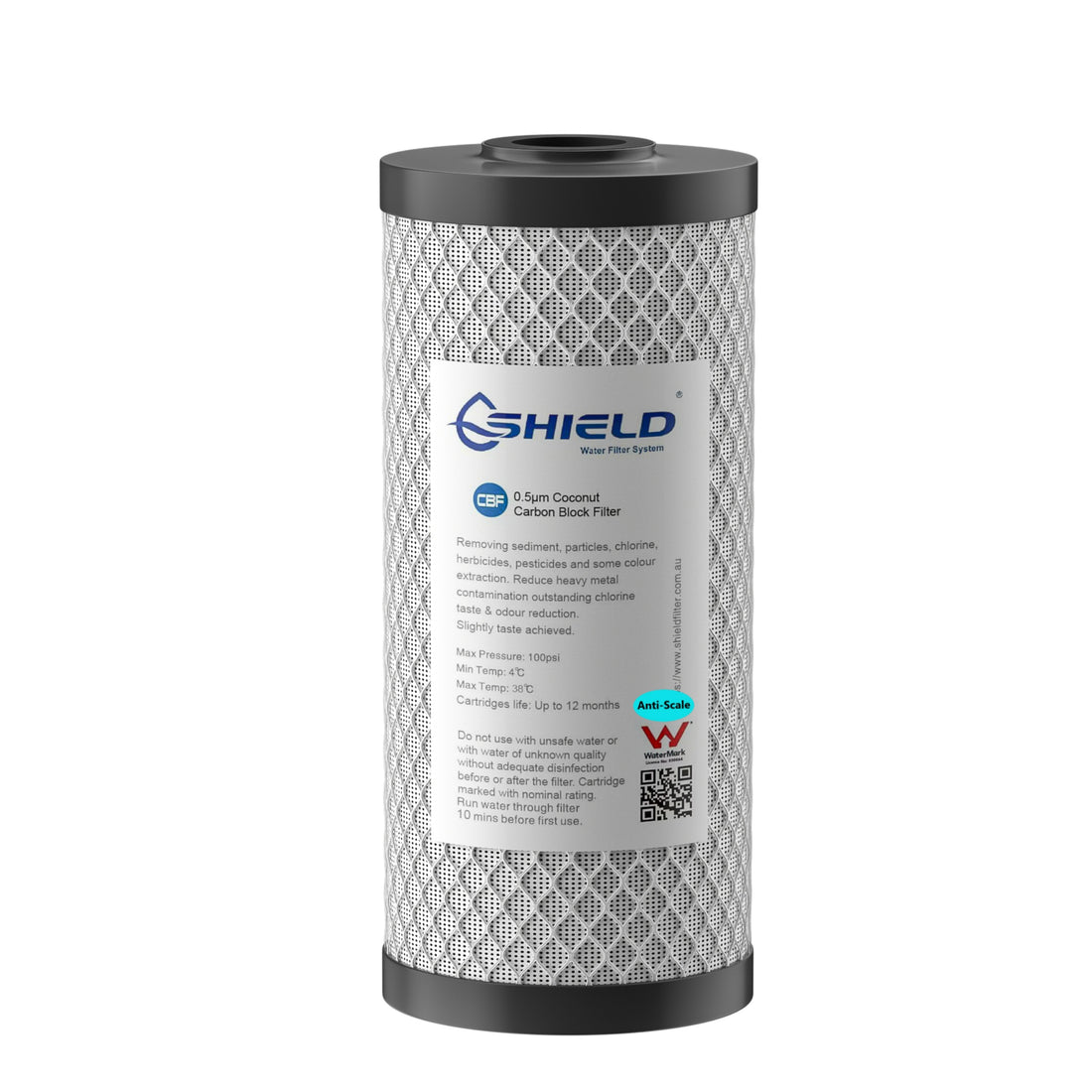 0.5 Micron Anti Scale Carbon Water Filter Cartridge Limescale Chlorine Removal | 10” x 4.5” Whole House Replacement - Shield Water Filter