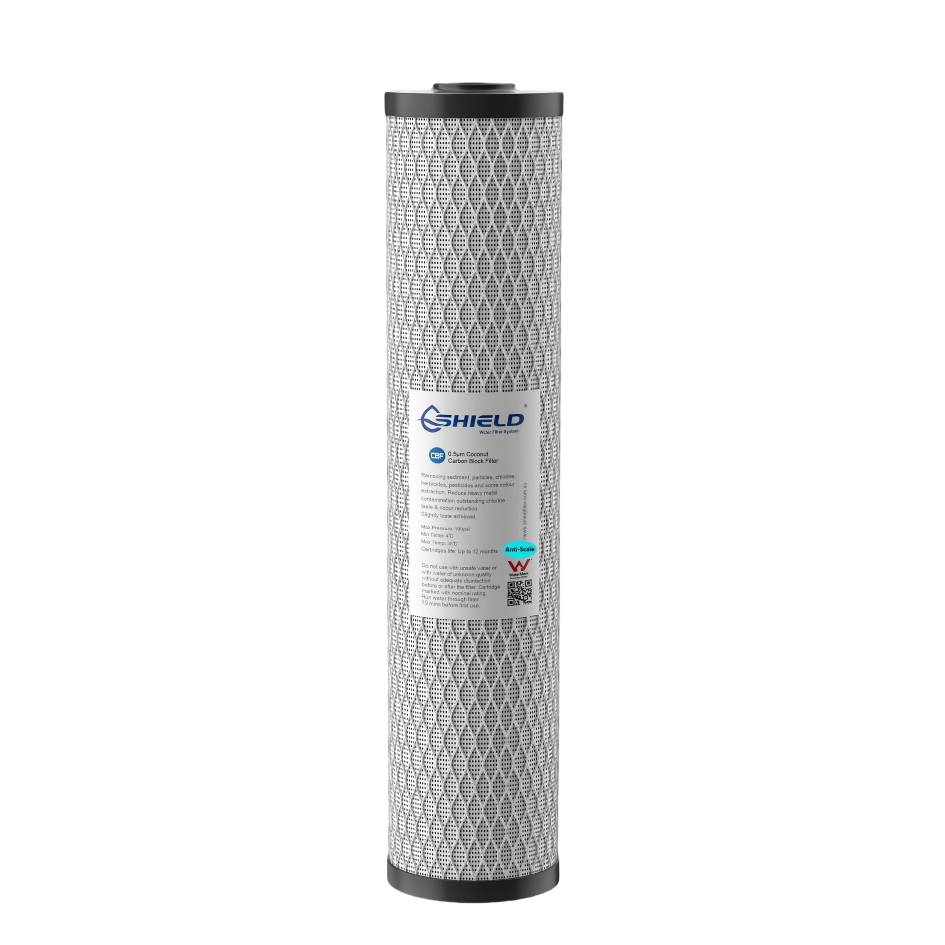 0.5 Micron Anti Scale Carbon Water Filter Cartridge Scale Chlorine Removal | 20” x 4.5” Whole House Replacement - Shield Water Filter