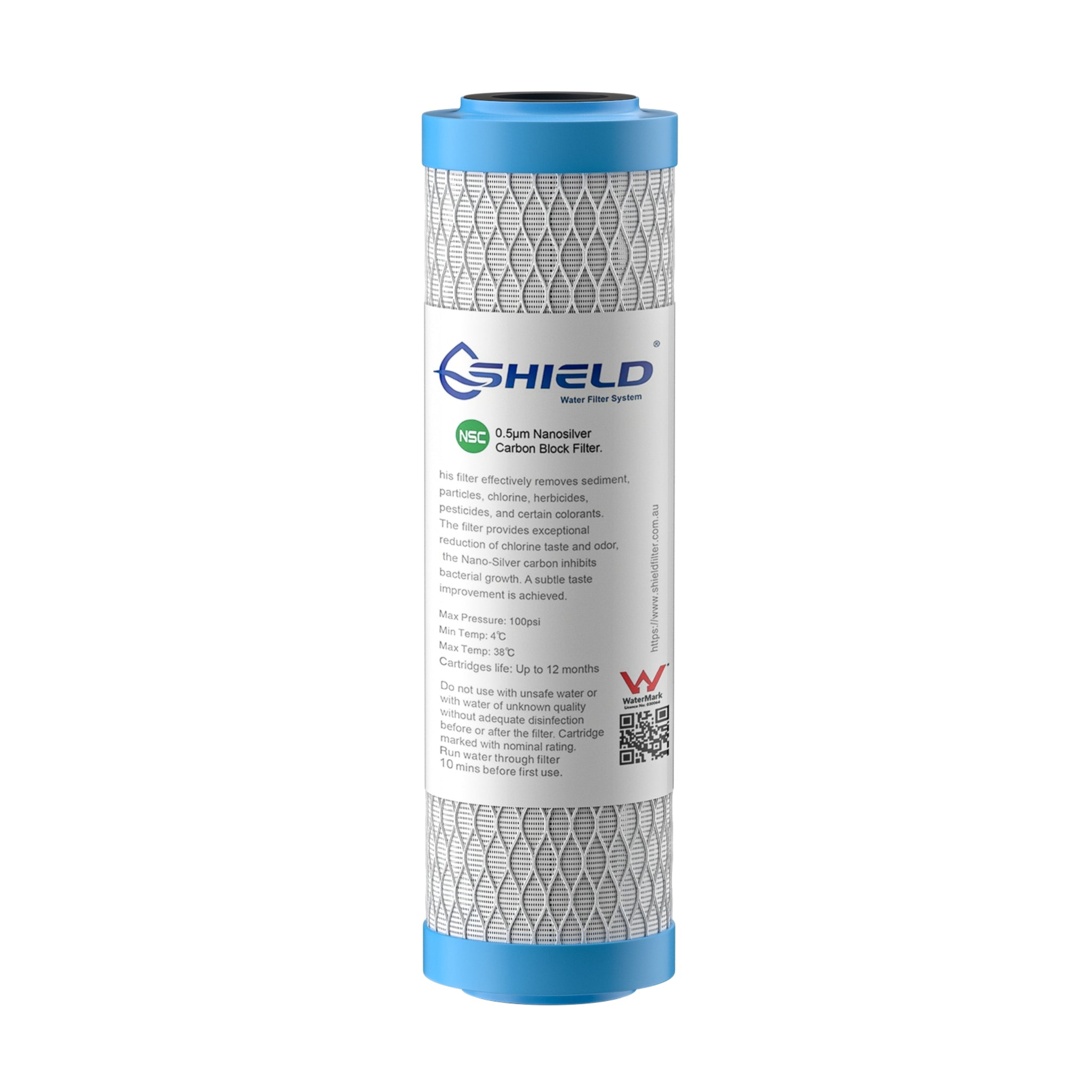 0.5 Micron Nano Silver Antibacterial Carbon Block Water Filter Cartridge | 10” x 2.5” Universal Replacement for Undersink Benchtop Filtration Systems - Shield Water Filter