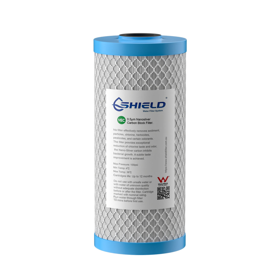 0.5 Micron Nano Silver Antibacterial Carbon Block Water Filter Cartridge | 10” x 4.5” Replacement for Whole House Filtration Systems - Shield Water Filter