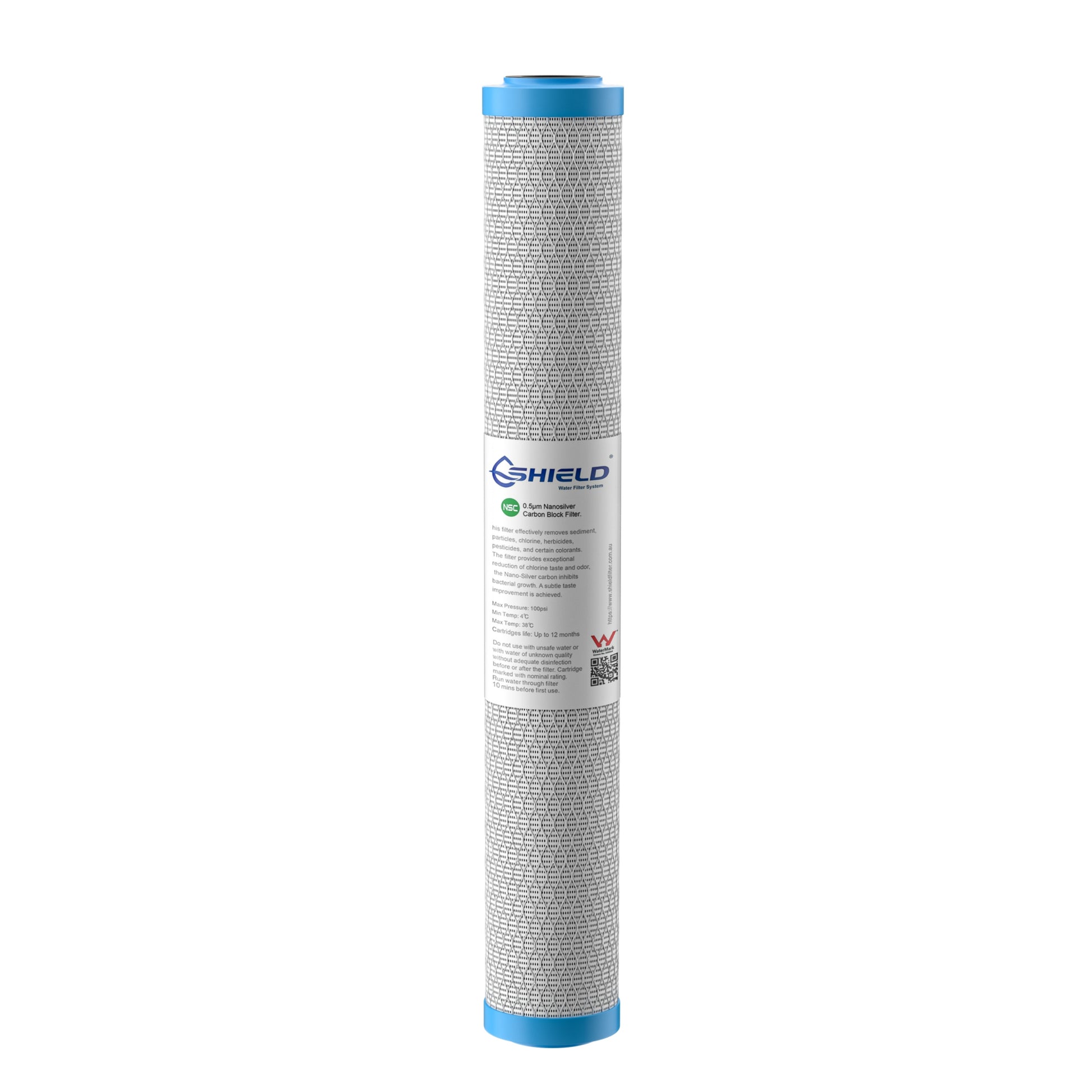 0.5 Micron Nano Silver Antibacterial Carbon Block Water Filter Cartridge | 20” x 2.5” Universal Replacement for Slim Whole House Filtration System - Shield Water Filter