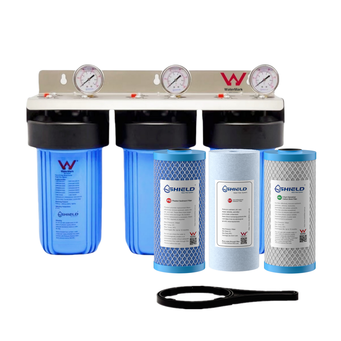 10” x 4.5” Whole House Triple Antibacterial Water Filter System | WaterMark Certified | 3-Stage Wall Mount | Ideal for Tank Water - Shield Water Filter