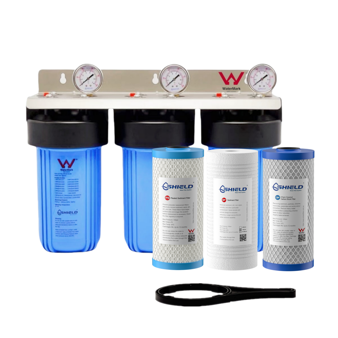 10” x 4.5” Whole House Triple Water Filter System | WaterMark Certified| 3-Stage Wall Mount | Ideal for Town Water - Shield Water Filter