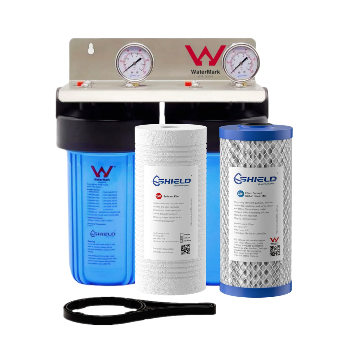 10” x 4.5” Whole House Twin Water Filter System | Australian Standard WaterMark Certified |2-Stage Wall Mount | Ideal for Town Water - Shield Water Filter
