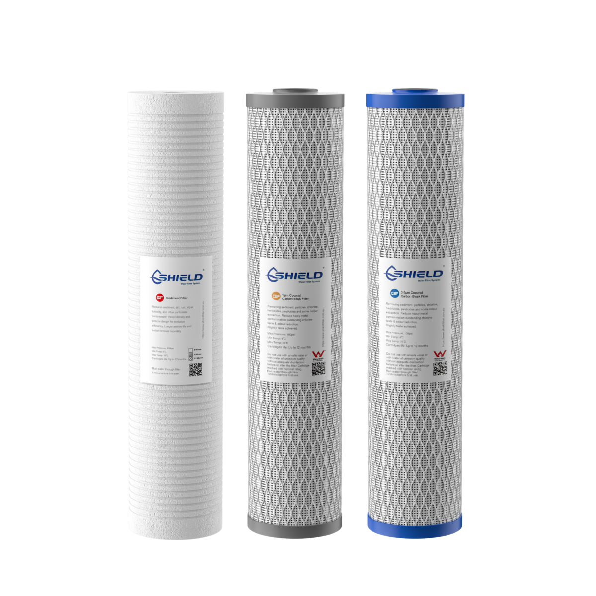 20” x 4.5” Big Blue Whole House Water Filter Cartridges | 3-Stage Sediment Carbon | Ideal for Heavy Chlorine Water - Shield Water Filter