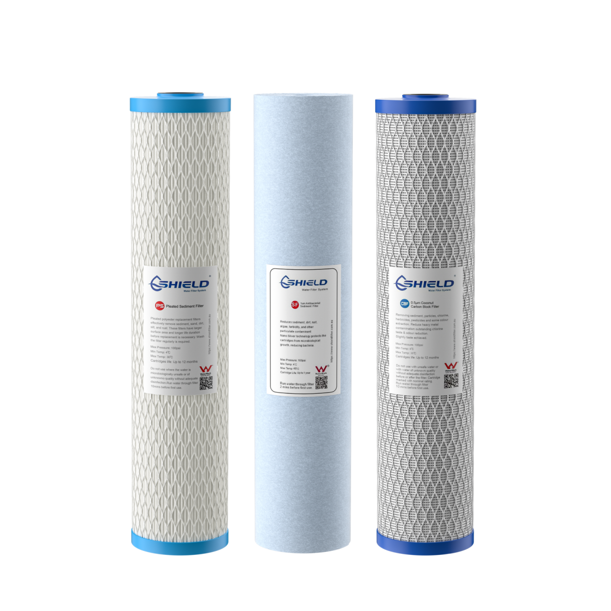 20” x 4.5” Whole House Triple Water Filter System Stainless Steel Cover UV Resistant WaterMark Certified | 3-Stage Wall Mount | Ideal for Town Water - Shield Water Filter