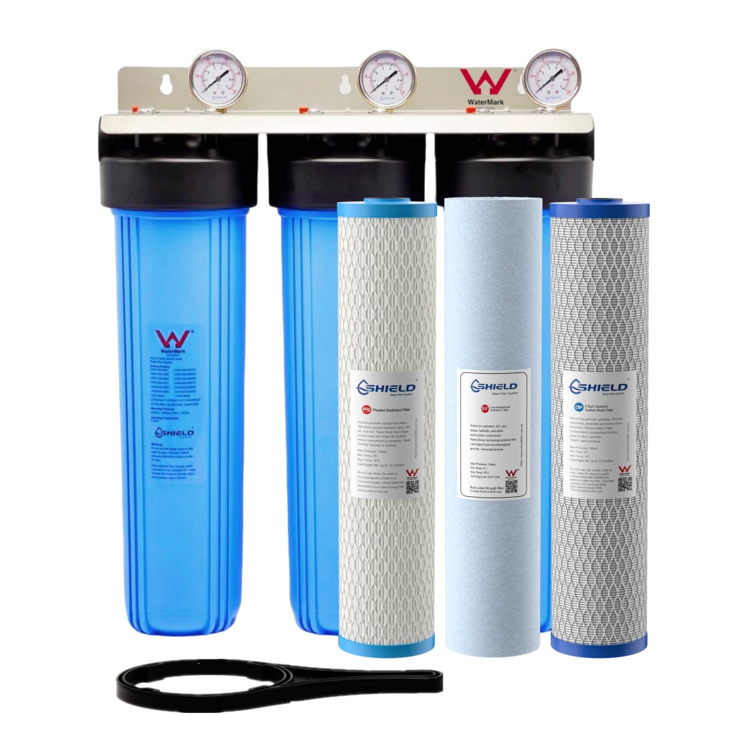 20” x 4.5” Whole House Triple Big Blue Water Filter System | WaterMark Certified | 3-Stage Wall Mount | Ideal for Town Water - Shield Water Filter