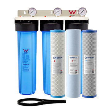 20” x 4.5” Whole House Triple Big Blue Water Filter System | WaterMark Certified | 3-Stage Wall Mount | Ideal for Town Water - Shield Water Filter