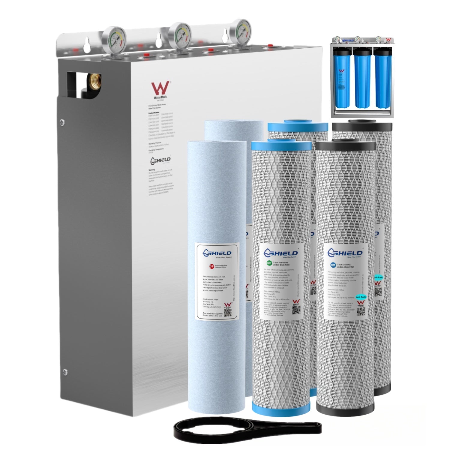 20” x 4.5” Whole House Triple Water Filter System Limescale Removal Antibacterial | Stainless Steel Cover | WaterMark Certified |Tank Hard Water - Shield Water Filter