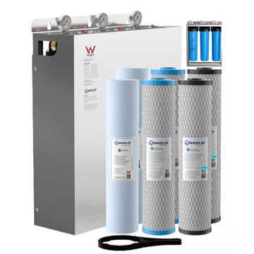 20” x 4.5” Whole House Triple Water Filter System Limescale Removal Antibacterial | Stainless Steel Cover | WaterMark Certified |Tank Hard Water - Shield Water Filter