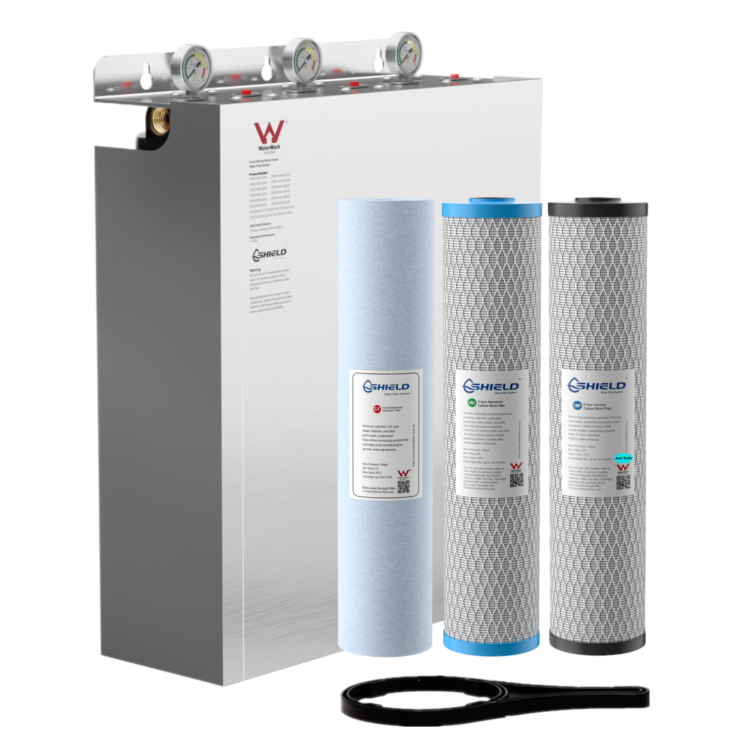 20” x 4.5” Whole House Triple Water Filter System Scale Removal | 3-Stage Wall Mount | WaterMark Certified | Ideal for Concrete Tank - Shield Water Filter