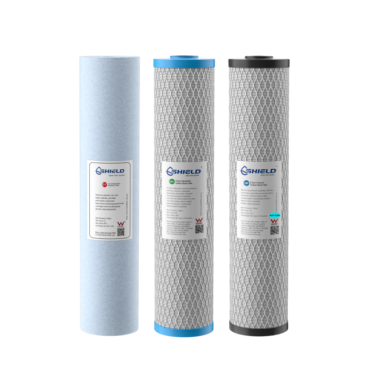 20” x 4.5” Whole House Triple Water Filter System Scale Removal | WaterMark Certified | 3-Stage Wall Mount | Ideal for Concrete Tank - Shield Water Filter