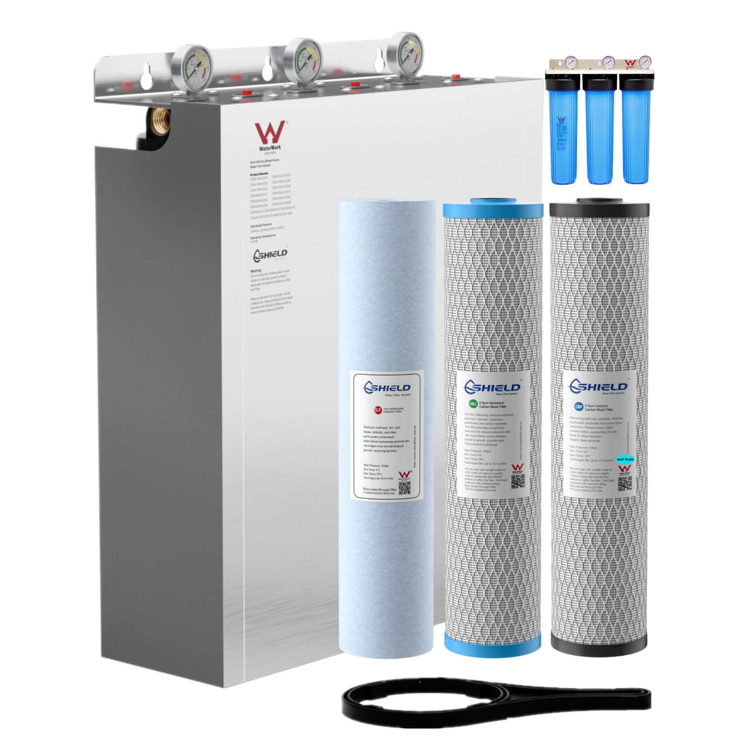 20” x 4.5” Whole House Triple Water Filter System Scale Removal | 3-Stage Wall Mount | WaterMark Certified | Ideal for Concrete Tank - Shield Water Filter