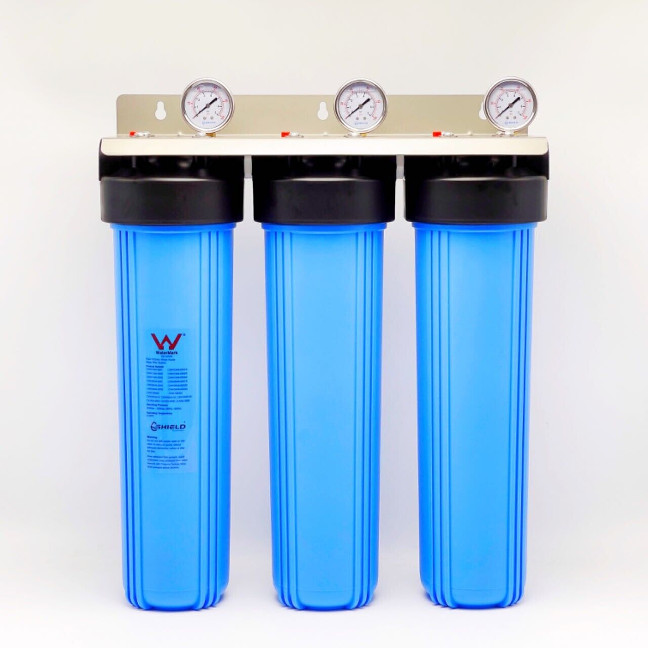 20” x 4.5” Whole House Water Filter System Stainless Steel Cover Antibacterial Cartridges | 3-Stage Wall Mount | WaterMark Certified | Tank Water - Shield Water Filter
