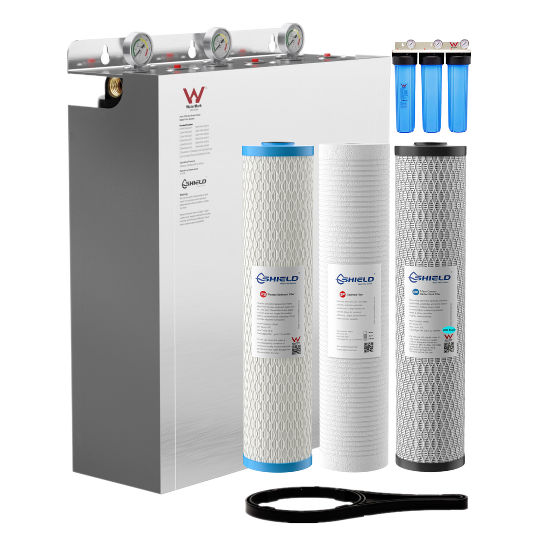 20” x 4.5” Whole House Water Filter System Scale Removal Stainless Steel Cover | 3-Stage Wall Mount | WaterMark Certified | Heavy Sediment Hard Water - Shield Water Filter