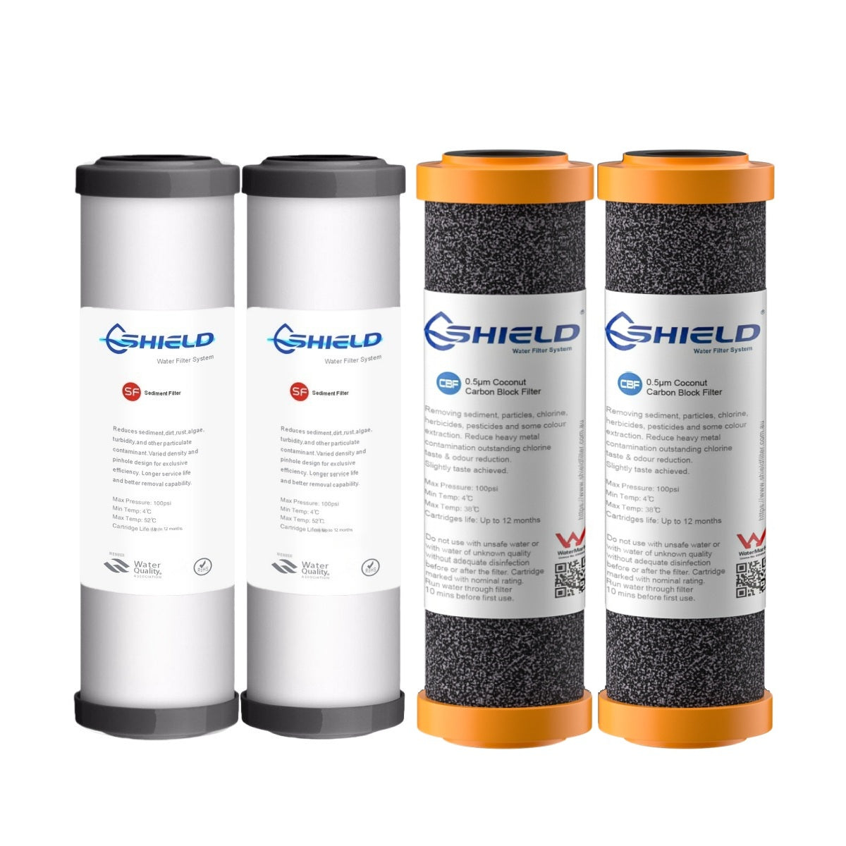 Ceramic  0.5 Micron Fluoride Heavy Metal Removal Carbon Water Filter Cartridges | 10” x 2.5” Universal Replacement Undersink Benchtop Systems - 2 Pack - Shield Water Filter