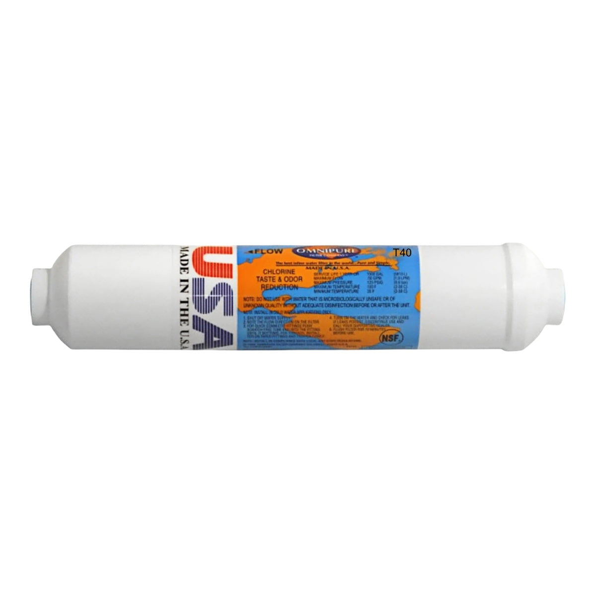 Shield Water Filter Omnipure CL10ROT/40 Inline Carbon Water Filter | 5 Micron | 1/4" Female Ports | Made in USA