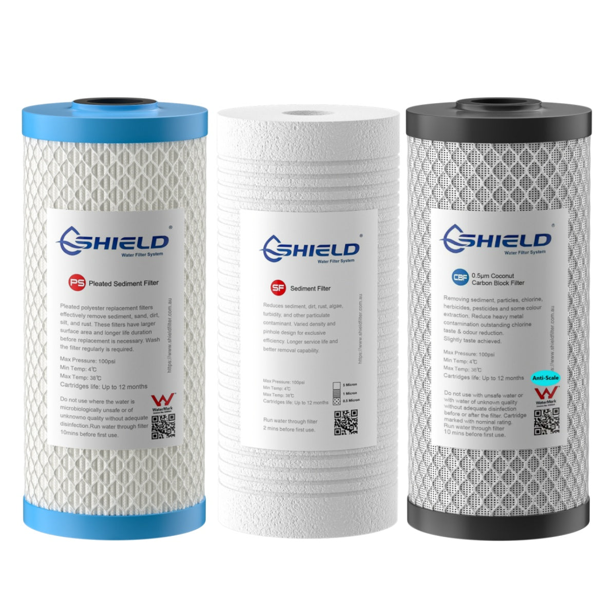 Pleasted Washable Sediment Anti Scale Coconut Carbon Block Water Filter Cartridges | 10” x 4.5” Universal Replacement Whole House Systems - Shield Water Filter