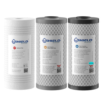 Sediment & Scale Removal Coconut Carbon Block Water Filter Cartridges | 10” x 4.5” Universal Replacement for 3-Stage Whole House Systems - Shield Water Filter