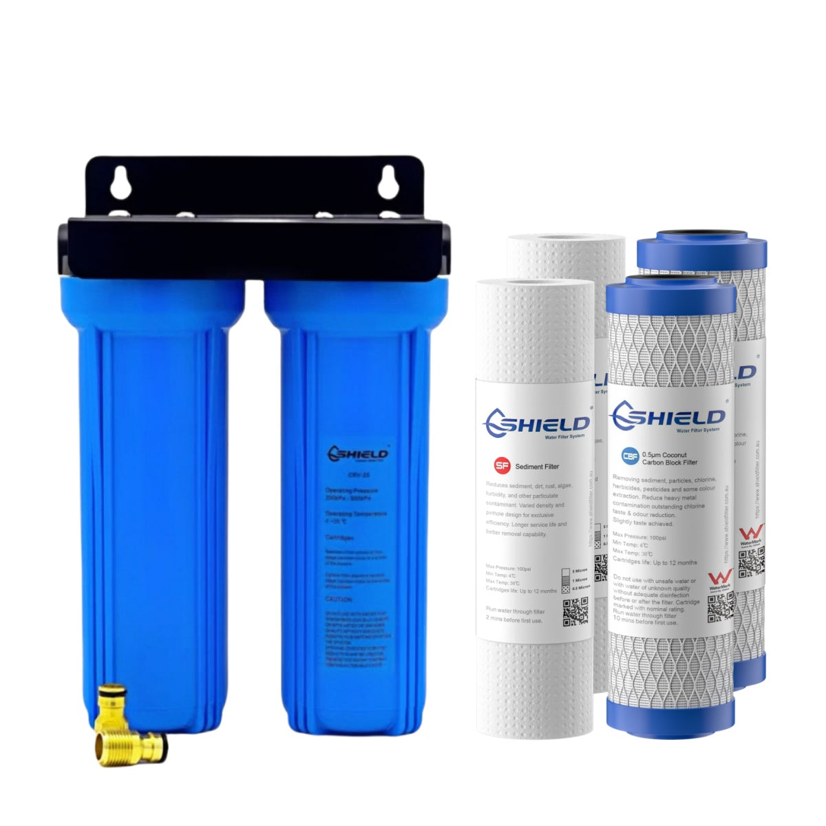 Twin Caravan Water Filter System | Portable Outdoor RV Inline Kit | 2 Sets Sediment & Carbon Filters - Shield Water Filter