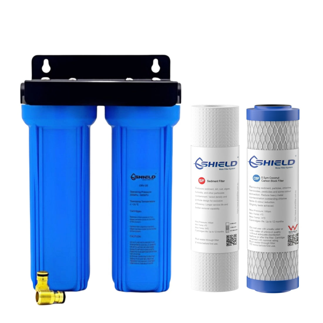 Twin Caravan Water Filter System | Portable Outdoor RV Inline Kit | Sediment & Carbon Filters - Shield Water Filter