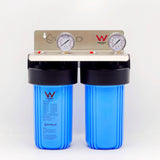 10" x 4.5" Twin Big Blue Whole House Water Filter System 2 stages 304SS Bracket - Shield Water Filter