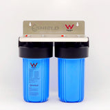 10" x 4.5" Twin Big Blue Whole House Water Filter System 2 stages 304SS Bracket - Shield Water Filter
