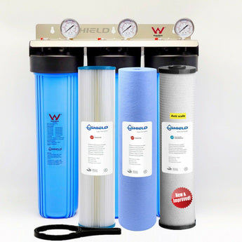 Whole House Water Filter System 20'' x 4.5'' Triple Big Blue 3 Stages Anti Scale